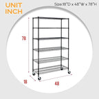 BestOffice | 6-Tier Wire Storage Shelves with Wheels | 18x48x78 | Black | Adjustable Racks | Heavy-Duty Metal Shelf, Holds Upto 600 lbs | No-Tool Assembly | Ideal for Home & Garage Shelving