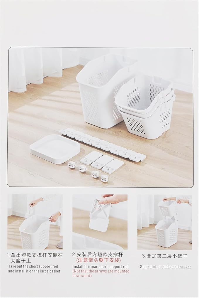 2-Tier Rolling Laundry Cart with Wheels, Stackable Vertical Laundry Sorter & Organizer for Bathroom, Bedroom, and Laundry Room (2-Tier)