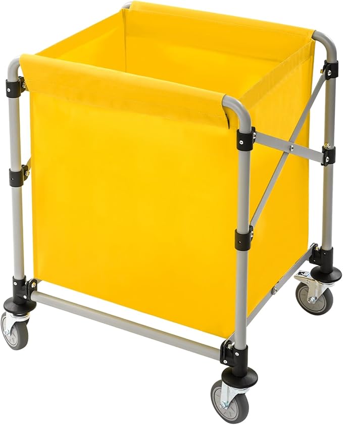 Commercial Laundry Cart with Wheels, 220LBS Capacity Heavy Duty Rolling Laundry Sorter with Steel Frame and Waterproof Oxford Cloth, Folding Laundry Hamper with Removable Bag for Home & Hotel (Yellow)