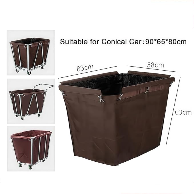 400L Commercial Laundry Cart Replacement Liner Bag - Removable Waterproof Oxford Cloth Rectangle, Large Capacity Replacement for Rolling Laundry Basket (Brown, Double layer thickened-Conical)