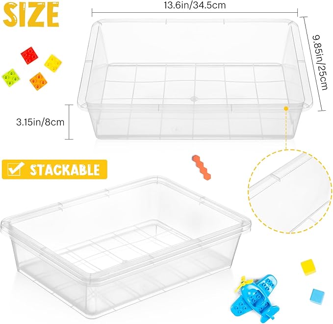 Hoteam 10 Pcs Flat Storage Organizer Tray Bin Letter Size Paper Tray for Classroom Plastic Stackable File Organizer for School Office Teacher Book Organization（ Clear, 13.78 x 9.84 x 3.15 Inch）