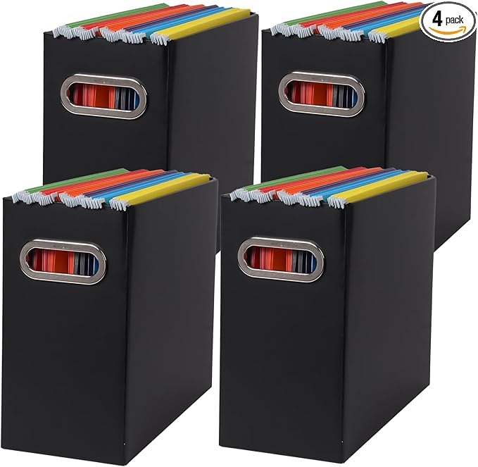 Collapsible File Organizer Box with Handle,12.20x5.11x9.84Inches, Filing Organizer for Home or Office, Small Portable File Box(4 Packs, Black)