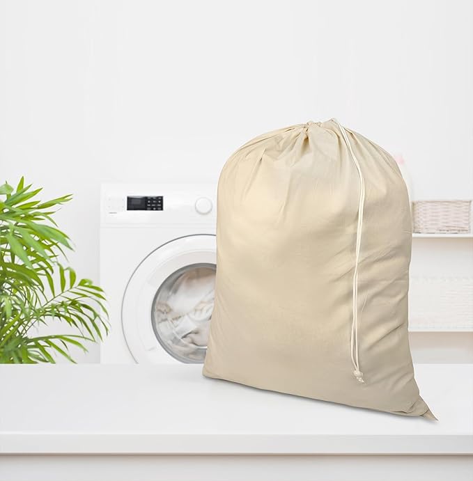 4 Pack Reusable Laundry Bags - 100% Cotton Multi Purpose Travel Laundry Bag - Durable & Machine Washable - Large Laundry Bag 28 x 36"