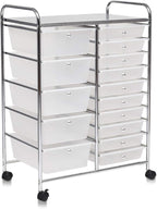 Giantex 15 Drawer Rolling Storage Cart Tools Scrapbook Paper Office School Organizer, Clear