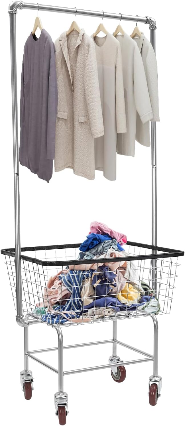Laundry Cart on Wheels, Laundry Sorter Cart Rolling Laundry Basket with Removable Storage Rack Up To 110 LBS, Heavy Movable Bathroom Organizer Sorter Baskets for Laundry Room Hotel Washer Dryer Clothe