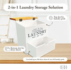 Wooden Laundry Pods Container - Multi-Use Laundry Containers for Organizing - Laundry Pod Dispenser - Detergent Pods & Dryer Sheet Container (White)