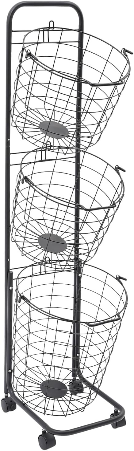 3 Tier Rolling Laundry Hamper with Removable Baskets,Foldable Metal Laundry Sorter Storage Trolley with Wheels,Ventilated Wire Basket Organizer for Bedroom,Bathroom,Kitchen,10.5 * 13 * 48.5inch