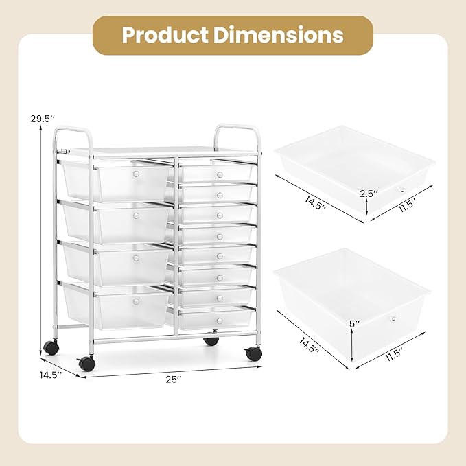 RELAX4LIFE 12-Drawer Rolling Storage Cart - Mobile Utility Drawer Carts with Wheels, Craft Organizers Cart for Organization and Storage, Classroom, School, Office, Home