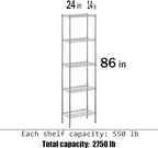 14" Deep x 24" Wide x 86" Height Wire Shelving Kit | 5-Tier | NSF Commercial Storage Rack Unit