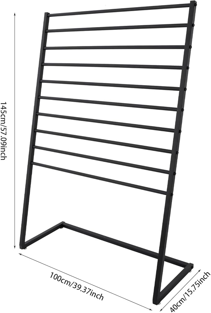 Xuthusman Multi-Size Scarf Display Stand, Metal Scarf Holder Organizer, Freestanding Scarf Rack for Commercial Clothing Retail Store Towel Rack Ties Belt Pants Hanging Rack (Black, 100CM)