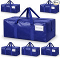 6 Pack Extra Heavy Duty Large Moving Bags with Strong Zipper & Comfortable Handles - Sturdy & Durable Clothes Storage Bags Totes Bins - Large Storage Totes for Dorm, Space Saving - (Dark Blue)