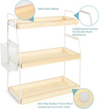 Bathroom Counter Organizer, 3-Tier Standing Storage Shelf with Basket, Wood Tray for Skincare Vanity Organizer(White)