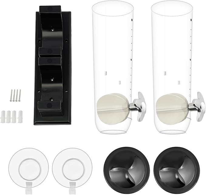 Wall-mounted Food Dispenser, 3L 2 Buckets Coffee Bean Candy Rice Dispenser, Dry Food Dispenser Cereal Dispenser Grain Storage Dispenser for Home, Kitchen, Countertop, Cutlery Rack (Black)