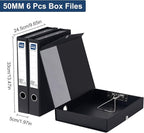 Storage File Boxes A4, 6 Pack Foldable File Box with Clip, 50mm Spine, Plastic Archives Cases with Magnetic Closure, Document File Folder Organizer Storage Filing Box for Office School, Black