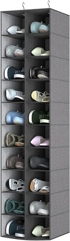 coastal rose Hanging Shoe Organizer for Closet, 20 Sections Hanging Closet Organizer and Storage Shelves, Space Saving Shoe Rack for Closet, Grey, 12''W×12''Dx 50''H