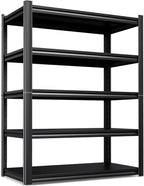 46" W Heavy Duty Garage Shelving - 5 Tier Metal Storage Shelves (2500 LBS Total Capacity), Adjustable Steel Utility Rack for Pantry, Warehouse, Basement, Shop - 71.2" Hx46 W x 20" D,Black