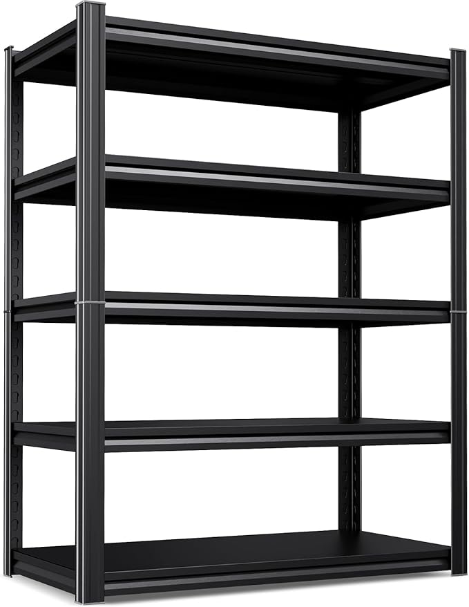 46" W Heavy Duty Garage Shelving - 5 Tier Metal Storage Shelves (2500 LBS Total Capacity), Adjustable Steel Utility Rack for Pantry, Warehouse, Basement, Shop - 71.2" Hx46 W x 20" D,Black