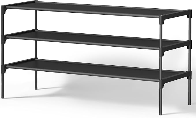 SONGMICS Shoe Rack, 3-Tier Shoe Storage Organizer, Space-Saving, 11.7 x 36.1 x 21 Inches, Entryway, Metal Frame, Non-Woven Fabric Shelves, Ink Black ULSH033BH01