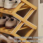 The 9-Tier No-Assembly Bamboo Rack, Foldable Stackable 9 Tier Bamboo Shoe Rack Vertical Storage Sturdy & Stable, Tall Narrow Space-Saving Expandable Shoe Rack for Entryway Closet Dorm (Brown,5 Tiers)