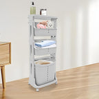 4-Layer Laundry Basket,PP Laundry Basket System Vertical Laundry Sorter with Wheel,Rolling Storage Holder Cart for Laundry Rooms, Bathrooms, Toilets (Grey)