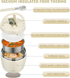 Thermo Food Jar for Hot Food Adults 32OZ Soup Thermo Lunch Containers Wide Mouth Vacuum Insulated Stainless Steel Leakproof Bento Box with Spoon (Beige)