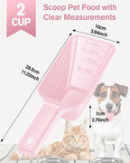 2 Cup Dog Food Scoop(2 Pack), Plastic Pet Food Scoop with Measuring Lines for Accurate Pet Food Portions,Dishwasher Safe (Grey and Pink)