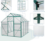 6 ft x 8 ft Aluminum Frame Greenhouse for Outdoor Use with Sloped Roof and Sliding Door for Garden Plant Protection (Green 6 * 8FT)