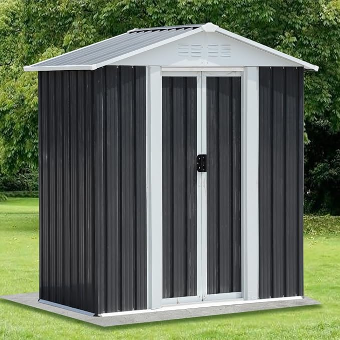 Heavy-Duty Outdoor Garden Shed with Aluminum Alloy Frame, Hinged Door, and Stable Foundation for Secure Storage (5x3 Feet Grey with Metal Base)