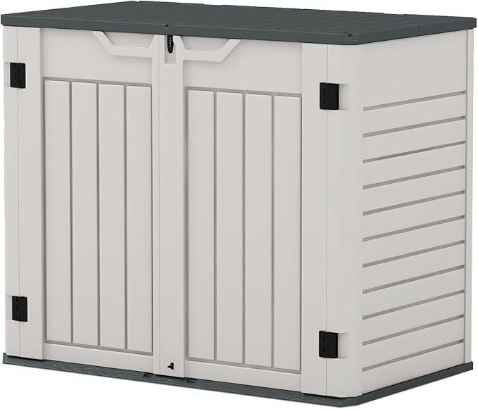 Patiowell Outdoor Storage Shed - Horizontal Storage Shed for Patio, Garden, Backyards, Multi-Opening Door Easily Storage for Trash Cans, Lawn Mower, Tools, 36 Cu Ft Without Shelf, Grey