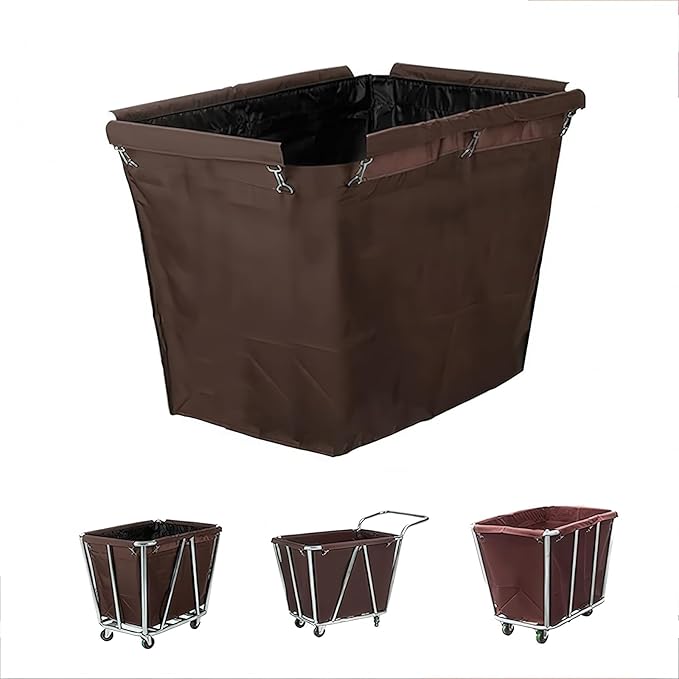 400L Commercial Laundry Cart Replacement Liner Bag - Removable Waterproof Oxford Cloth Rectangle, Large Capacity Replacement for Rolling Laundry Basket (Brown, Double layer thickened-Conical)