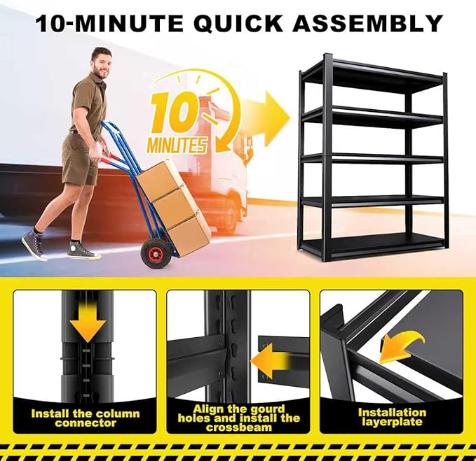 Heavy Duty 5-Tier Garage Shelving Unit (2500 LBS Capacity) – 71.2" Hx35 Wx16 D Adjustable Metal Storage Rack, Industrial Steel Utility Shelves for Garage, Pantry, Warehouse, and Basement Black