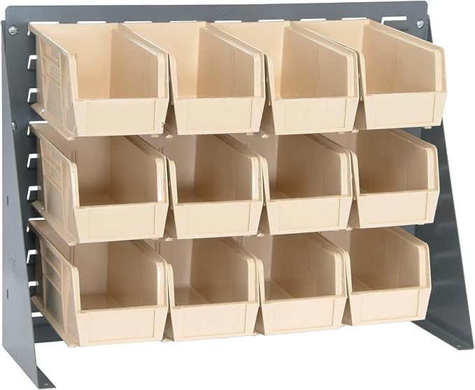 Quantum Storage Systems QBR-2721-230-12IV Ultra Bin Complete Bench Rack Package with 12 Ultra Bins, 27" x 8" x 21" , Ivory