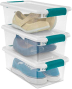 Sterilite 6 Quart Clear Latch Lid Stackable Storage Box Tote, 12 Pack, and Small Clear Latch Lid File Clip Box, 12 Pack for Household Organization