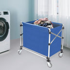 Commercial Laundry Cart with Wheels,Folding Laundry Hamper Cart,Heavy Duty Rolling Basket with Large Capacity, Sorter Trolley for Home Hotel Apartment (Blue, 34.25 * 20.47 * 30.7in)