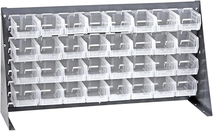 Quantum Storage Systems QBR-3619-210-32CL Ultra Bin Complete Bench Rack Package with 32 Ultra Bins, 36" x 8" x 19" , Clear