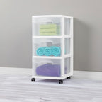 Sterilite 4 Pack Plastic Storage Organizer, 3 Drawer Rolling Bin Cart, Closet Organization, White
