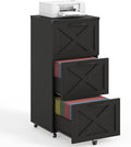 3 Drawer Tall File Cabinet with Wheels, Farmhouse Vertical Filing Cabinet Fits Letter/A4 Size, Rolling File Cabinets Wooden Printer Stand for Home Office, Black