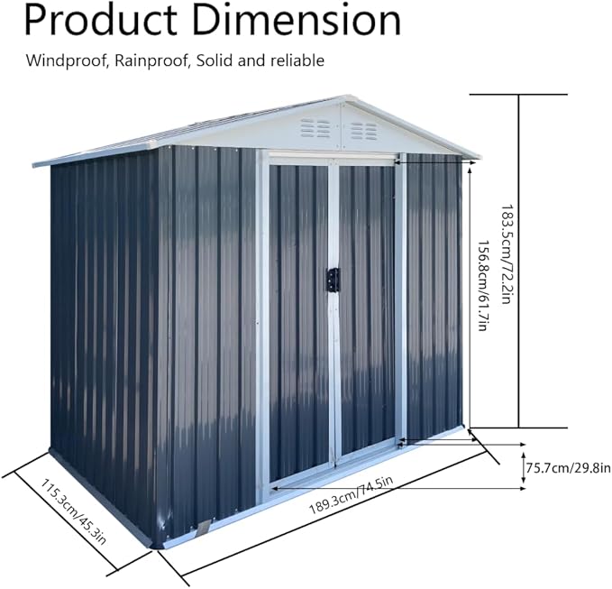 Heavy-Duty Outdoor Garden Shed with Aluminum Alloy Frame, Hinged Door, and Stable Foundation for Secure Storage (6x4 Feet Grey with Metal Base)