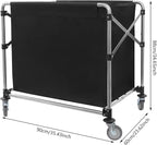 Commercial Laundry Cart with Wheels,Folding Laundry Hamper Cart,Heavy Duty Rolling Laundry Basket with Large Capacity,Laundry Sorter Trolley for Home Hotel Apartment (Black, 35.43 * 23.62 * 34.65in)