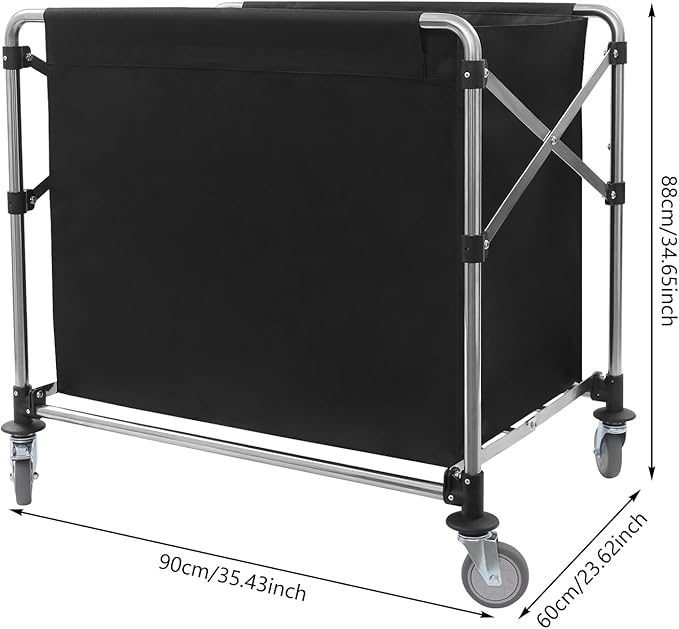 Commercial Laundry Cart with Wheels 220LBS Load Laundry Cart Rolling Laundry Basket with Removable Bag Foldable Laundry Sorter for Home, Hotel, Hospital (Black)