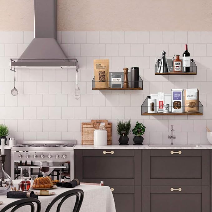 Schliersee Floating Shelves Wall Mounted Mesh Storage Shelf Set for Bathroom, Bedroom, Kitchen, Living Room, Office, 3 Packs