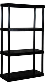 Gracious Living 4 Shelf Fixed Height Ventilated Medium Duty Shelving Unit, Organizer System with 10-Gallon Storage Bins & Lids, Black