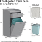 Single Tilt Out Trash Can Cabinet, Dog-Resistant, Fits 13.8"H Bins (Max 11.8"x11.8" Base), Easy Assembly, Grey for Kitchen & Laundry