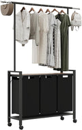 Laundry Sorter Cart with Extendable Hanging Rod, Compact 3 Section Laundry Hamper On Wheels for Apartments, Rolling Laundry Organizer, Dirty Cloth Hamper for Bathroom Laundry