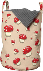 Ambesonne Mushroom Laundry Bag Pack of 2, Woodland Themed Illustration of Spotted Toadstool Summer Season Forest Cartoon, Hamper Basket with Handles Drawstring Closure, 13" x 19", Ivory Red