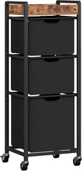 HOOBRO Vertical Laundry Hamper with Wheels, Slim 3 Section Laundry Sorter, Space Saving Rolling Laundry Cart with Removable Bags & Shelf, Laundry Basket for Bathroom, Bedroom, Rustic Brown