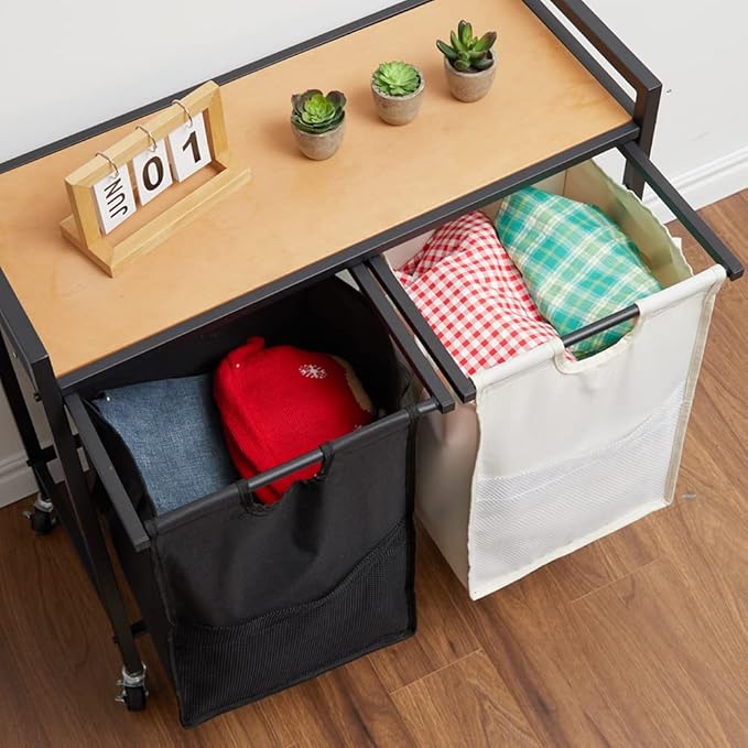 Laundry Hamper Cart, 2-Compartment Laundry Basket with Wheels, 93L Laundry Sorter with Removable Bags and Handle, for Bathroom, Dorm, Laundry Room