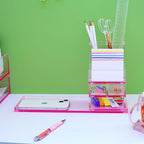 Acrylic Desk Organizer 4-Piece Desk Kit + Free Complimentary Acrylic Ruler, Desktop Organization for Office or Home，Rose Red