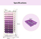 Storage Cart, Rolling Utility Cart with 10 Drawers, Portable Handles & Lockable Wheels, Mobile Paper Toys Storage Organizer Large Capacity for Home Office School Teacher (Purple Gradient)