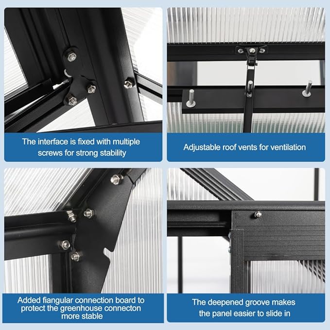 6 ft x 8 ft Aluminum Frame Greenhouse for Outdoor Use with Sloped Roof and Sliding Door for Garden Plant Protection (Black 6 * 8FT)